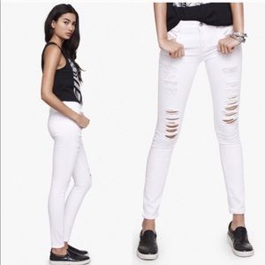 Mid Rise White Ripped Ankle Leggings